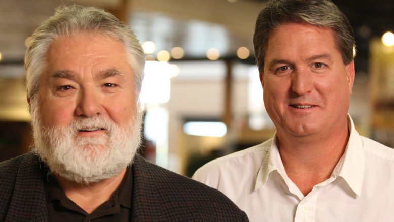 Former Stoney Creek Furniture Dennis Novosel, left and current president Jim Fee.
