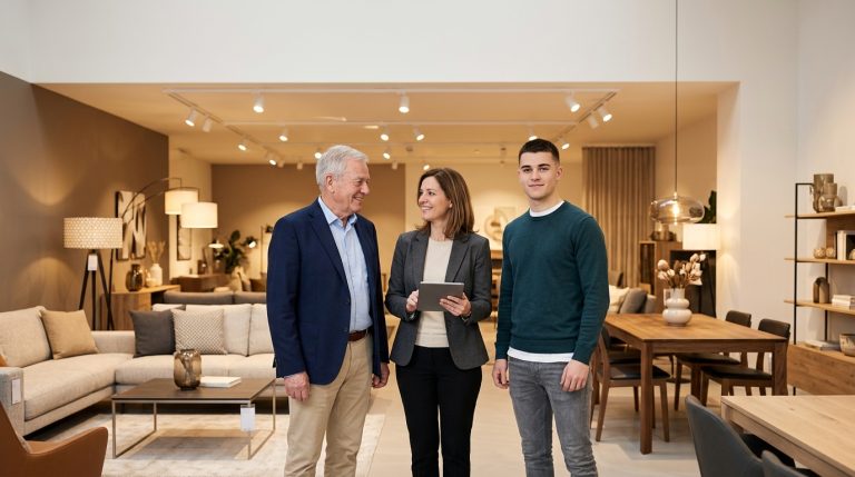 3 generations in a furniture store.