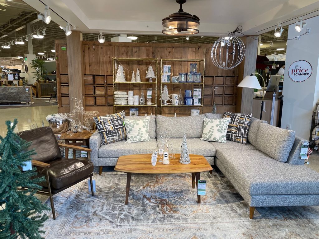 Lifestyle merchandising in a furniture store.